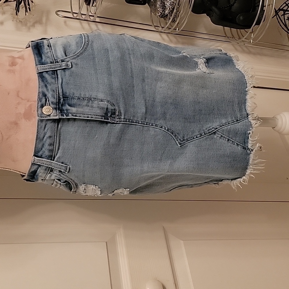 Light Blue Distressed Denim Mini Skirt